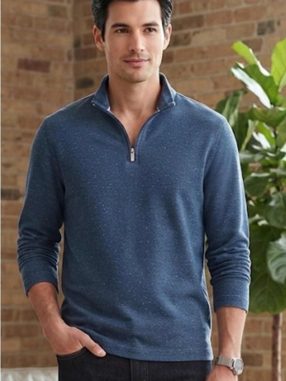 Geoffrey Beene Men's Heathered Navy Quarter-Zip Pullover